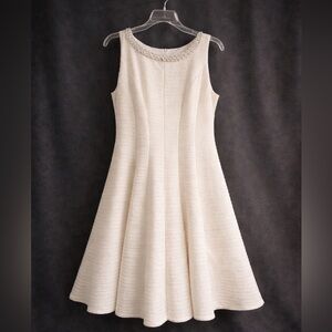 Studio One New York Ivory Embellished Crystal and Pearl Flare Dress ✨ Size 10